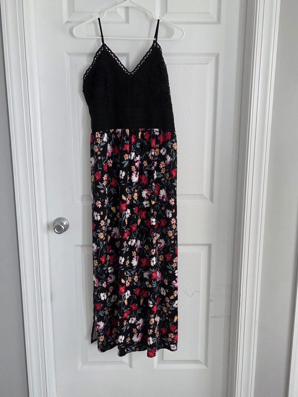 No Boundaries Black Crochet Bodice Floral Maxi Dress